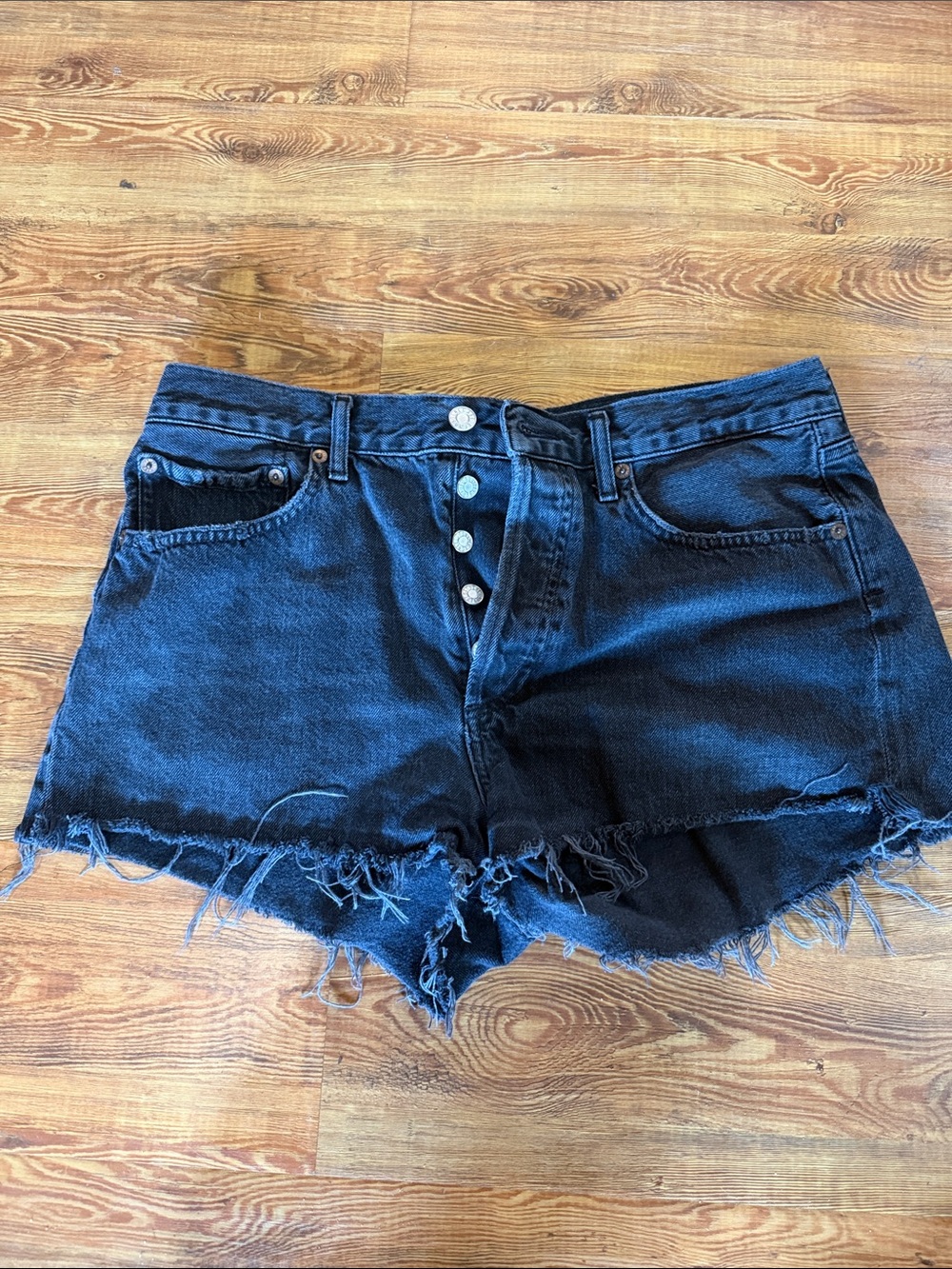 AGOLDE Black High-Rise Raw Hem Denim Shorts